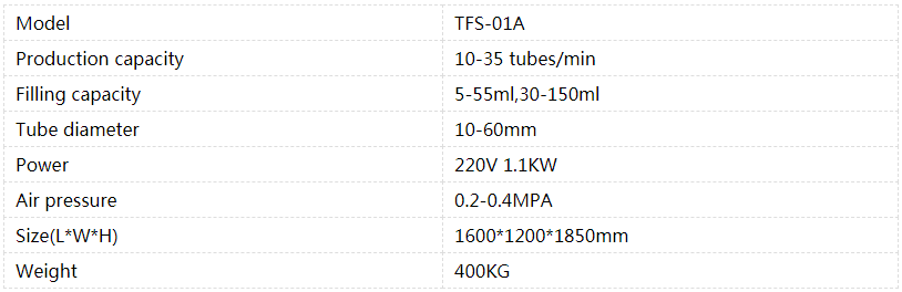 automatic tube filling and sealing machine technical parameters